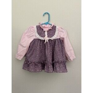 Vintage New York Kids Dress Ruffles Lace Pink Purple Floral Size 12 Months USA
